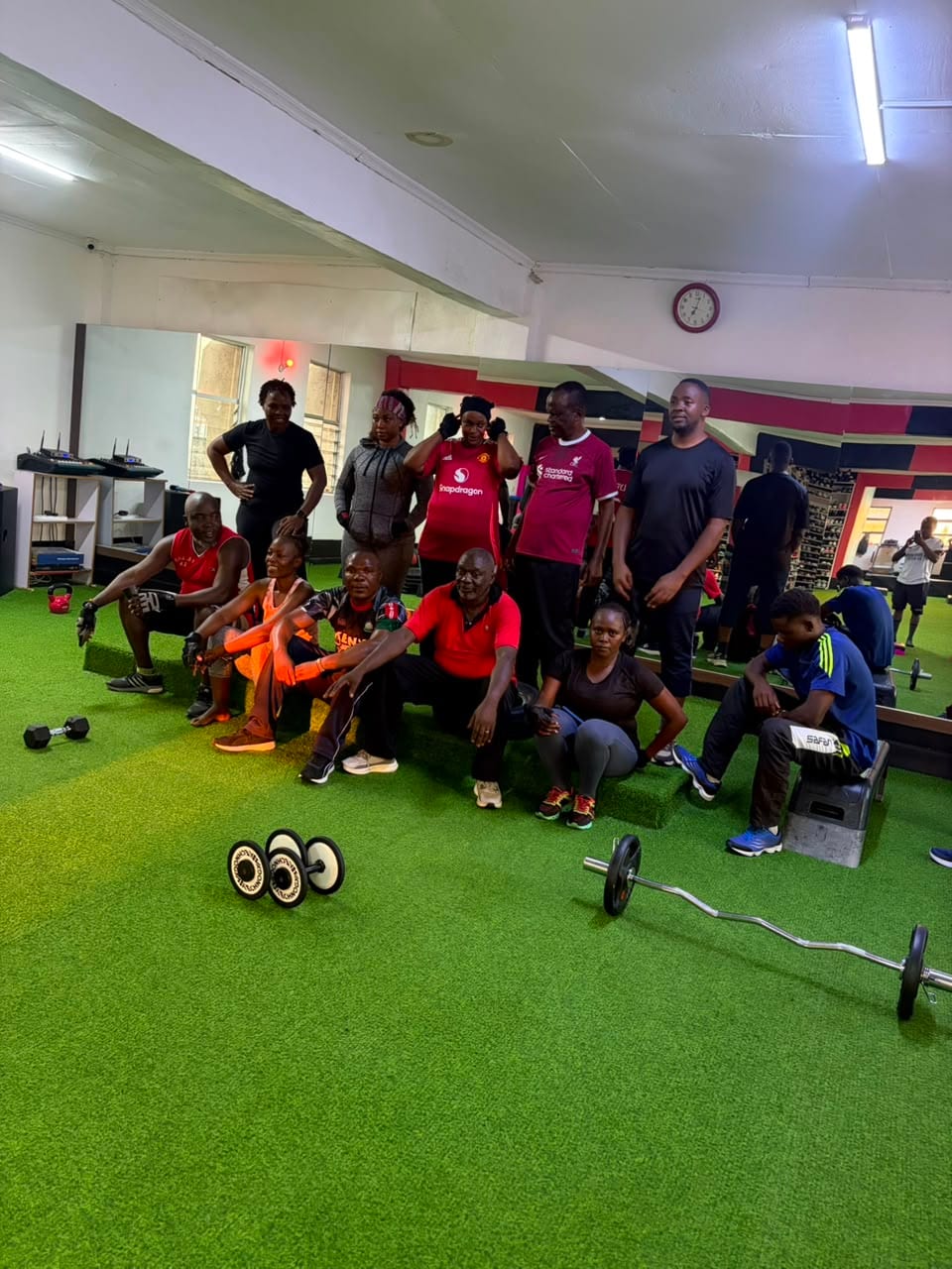A group session with dumbbells